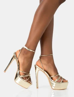Outlet Afterhours Wide Fit Mirror Strappy Platform Stiletto Heels Wide Fit Heels | Wide Fit Heels