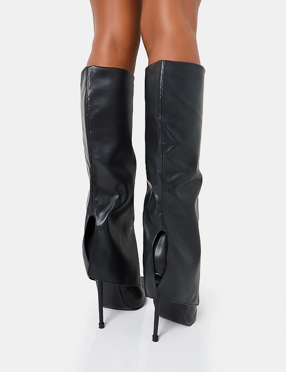 Shop All Yours Pu Fold Over Pointed Toe Stiletto Knee High Boots High Heels | Heeled Boots