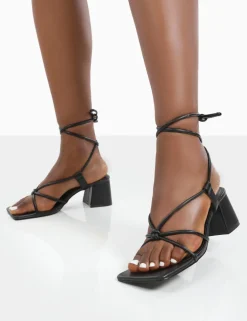 Flash Sale Aloha Lace Up Block Mid Heeled Sandals 3