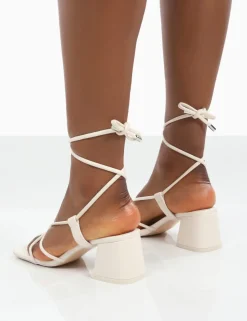 Store Aloha Wide Fit Lace Up Block Mid Heeled Sandals Wide Fit Block Heels | Wide Fit Heels