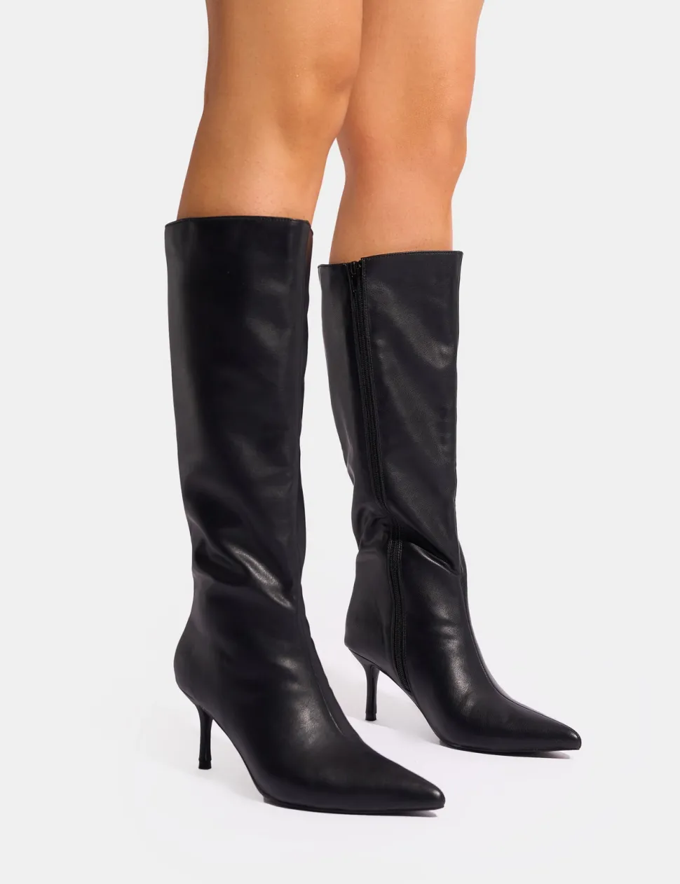 Discount Amped Pointed Toe Mid Heel Knee High Boots Mid Heels | Mid Heels
