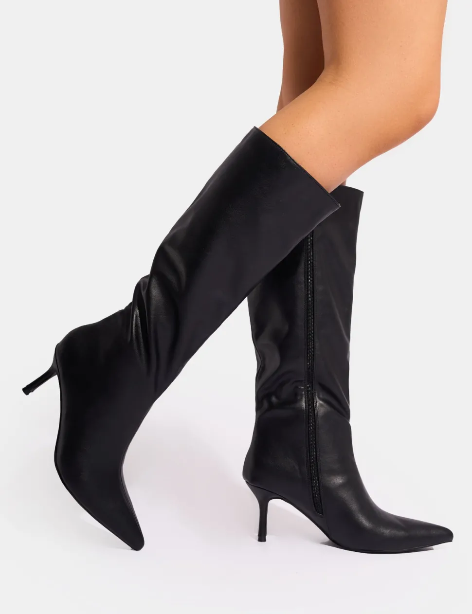 Discount Amped Pointed Toe Mid Heel Knee High Boots Mid Heels | Mid Heels