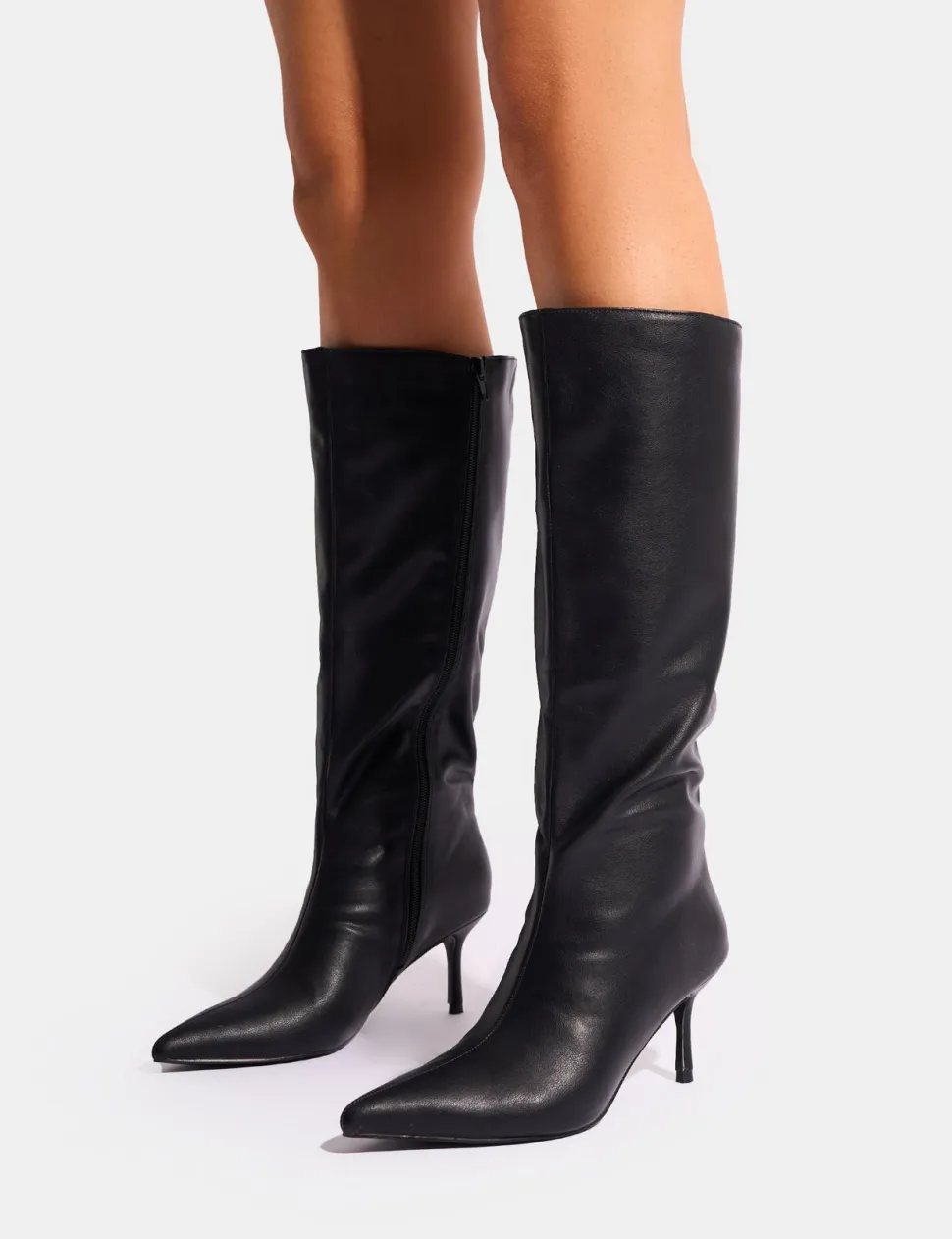 Discount Amped Pointed Toe Mid Heel Knee High Boots Mid Heels | Mid Heels
