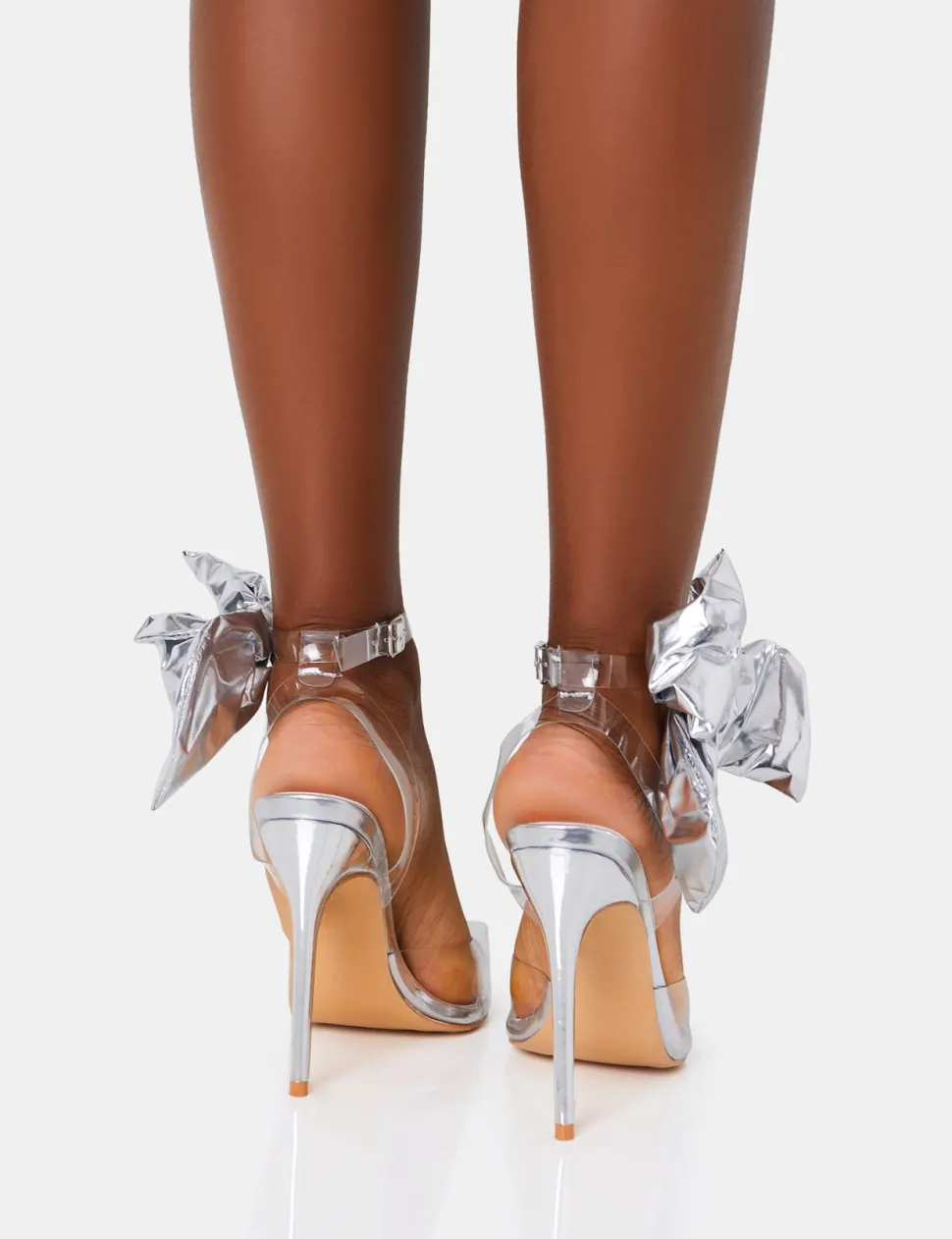Fashion Aphrodite Bow Perspex Court Stiletto Heel Court Heels | Silver Heels