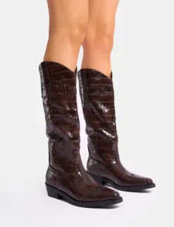 Best Sale Apollo Croc Flat Western Knee High Boots Western Boots | Ankle Boots