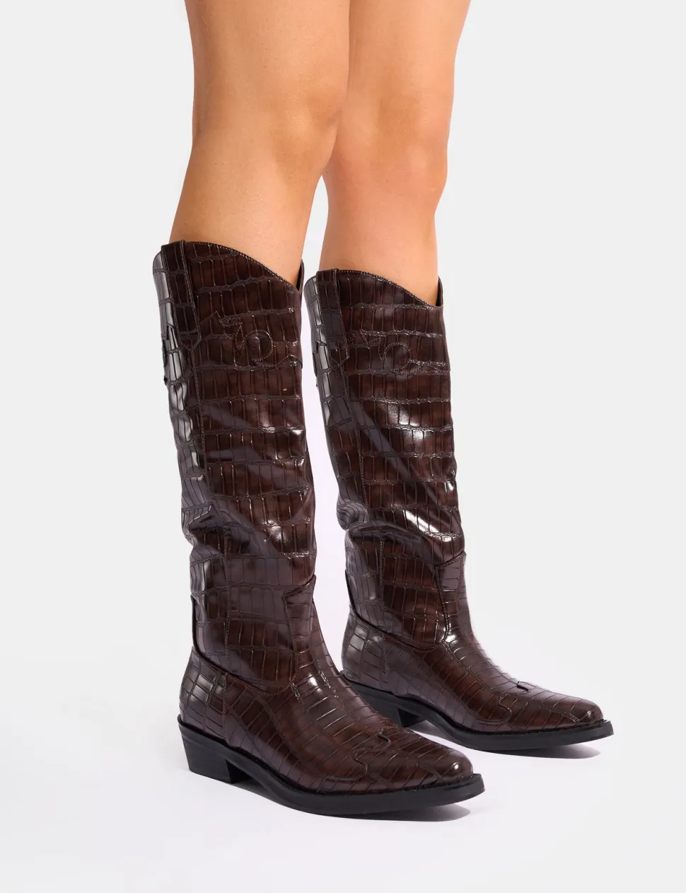 Best Sale Apollo Croc Flat Western Knee High Boots Western Boots | Ankle Boots