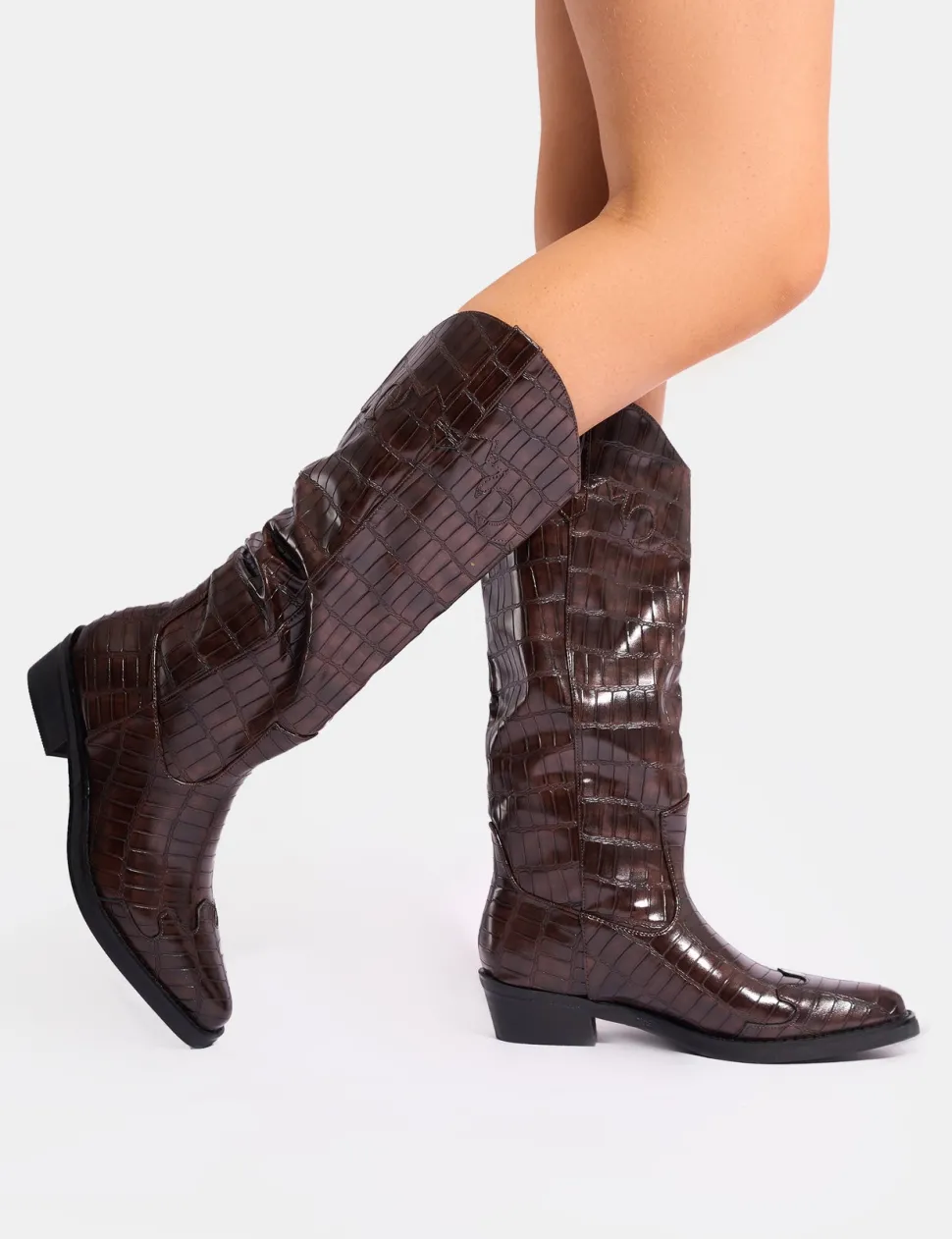 Best Sale Apollo Croc Flat Western Knee High Boots Western Boots | Ankle Boots