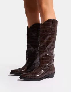 Best Sale Apollo Croc Flat Western Knee High Boots Western Boots | Ankle Boots