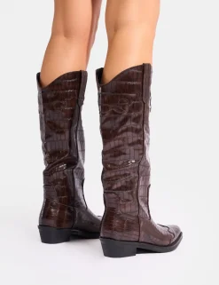 Hot Apollo Croc Wide Fit Flat Western Knee High Boots Western Boots | Ankle Boots