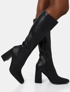 Sale Apology Wide Fit Pu Knee High Block Heel Boots Back In Stock | Wide Fit Boots