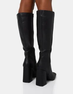 Sale Apology Wide Fit Pu Knee High Block Heel Boots Back In Stock | Wide Fit Boots