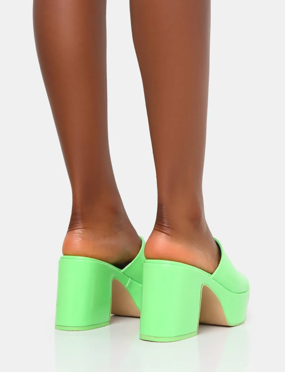 New Ariel Patent Mule Chunky Mid Platform Heels Mules | Block Heels