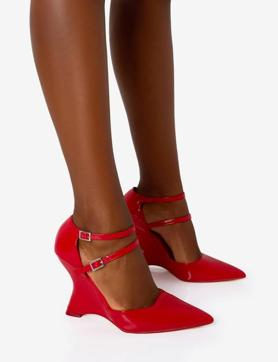 Best Aspiration Patent Strappy Pointed Toe Platform Cut Out Wedge Heels Wedges | Block Heels