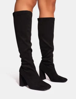 Best Audrina Suede Block Heel Knee High Sock Boots Block Heels | Sock Boots