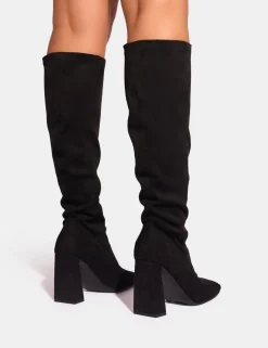 Best Audrina Suede Block Heel Knee High Sock Boots Block Heels | Sock Boots