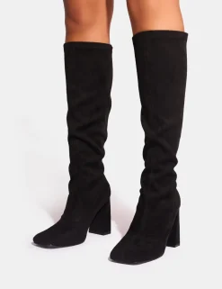 Discount Audrina Suede Wide Fit Block Heel Knee High Sock Boots Wide Fit Block Heels | Block Heels