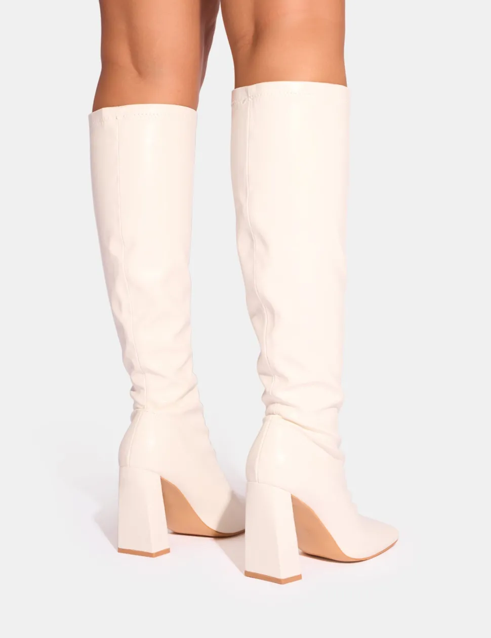 Best Audrina Pu Block Heel Knee High Sock Boots Block Heels | Sock Boots