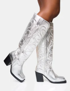 Flash Sale Austine Wide Fit Western Block Heel Knee High Boots Wide Fit Block Heels | Block Heels