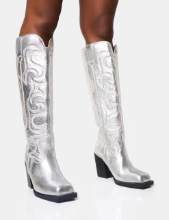 Flash Sale Austine Wide Fit Western Block Heel Knee High Boots Wide Fit Block Heels | Block Heels