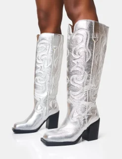 Flash Sale Austine Wide Fit Western Block Heel Knee High Boots Wide Fit Block Heels | Block Heels