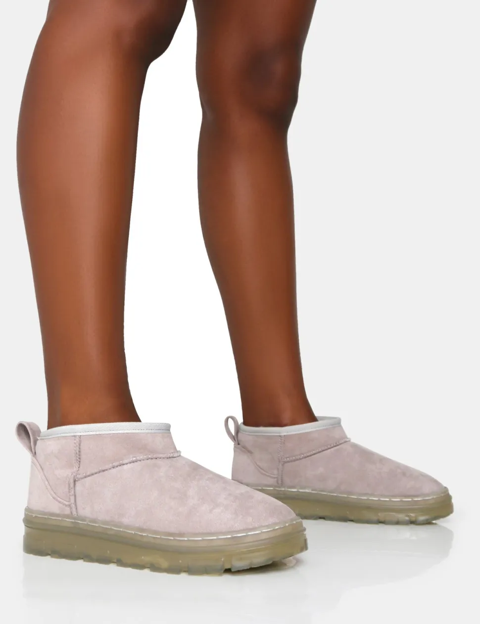 Shop Bambi Light Faux Suede Ultra Mini Ankle Boots Flats | Faux Fur Ankle Boots