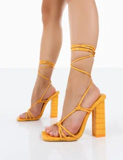 Sale Berry Croc Square Toe Strappy Lace Up Block Heels 4