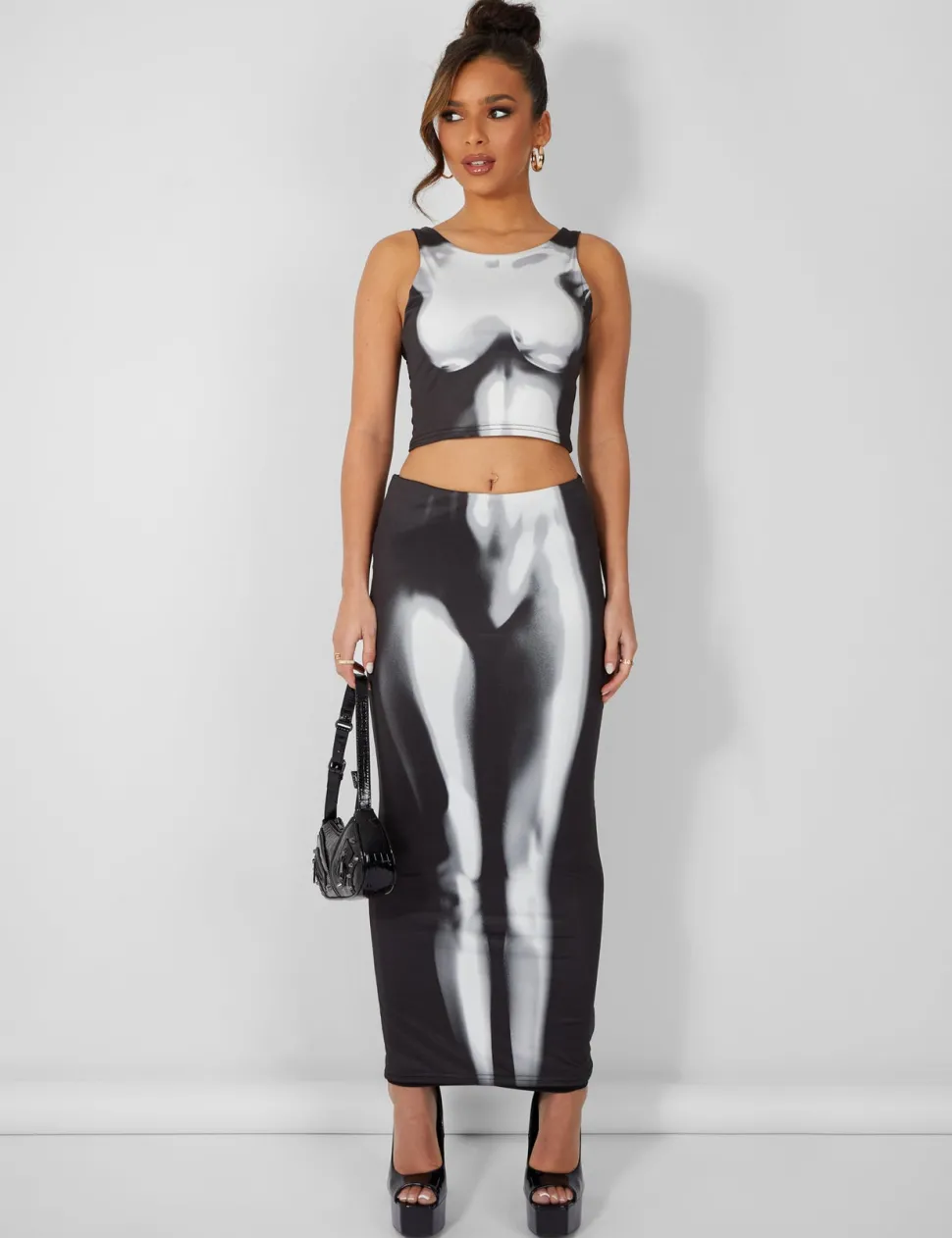Cheap Body Heat Print Slinky Midaxi Skirt Co-ords