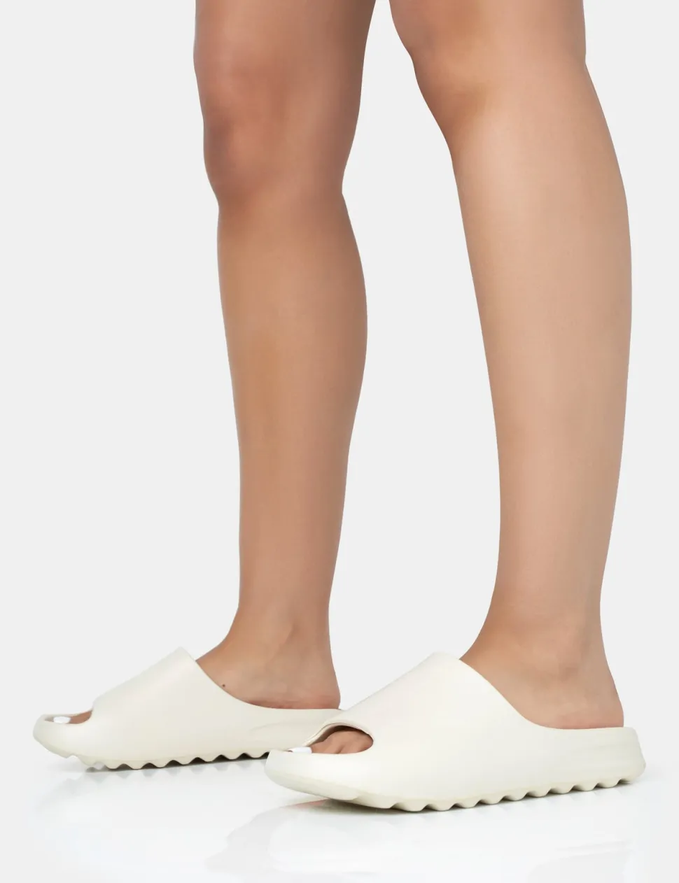 Cheap Brady Cream Rubber Flat Slider Sandals Back In Stock | Flats