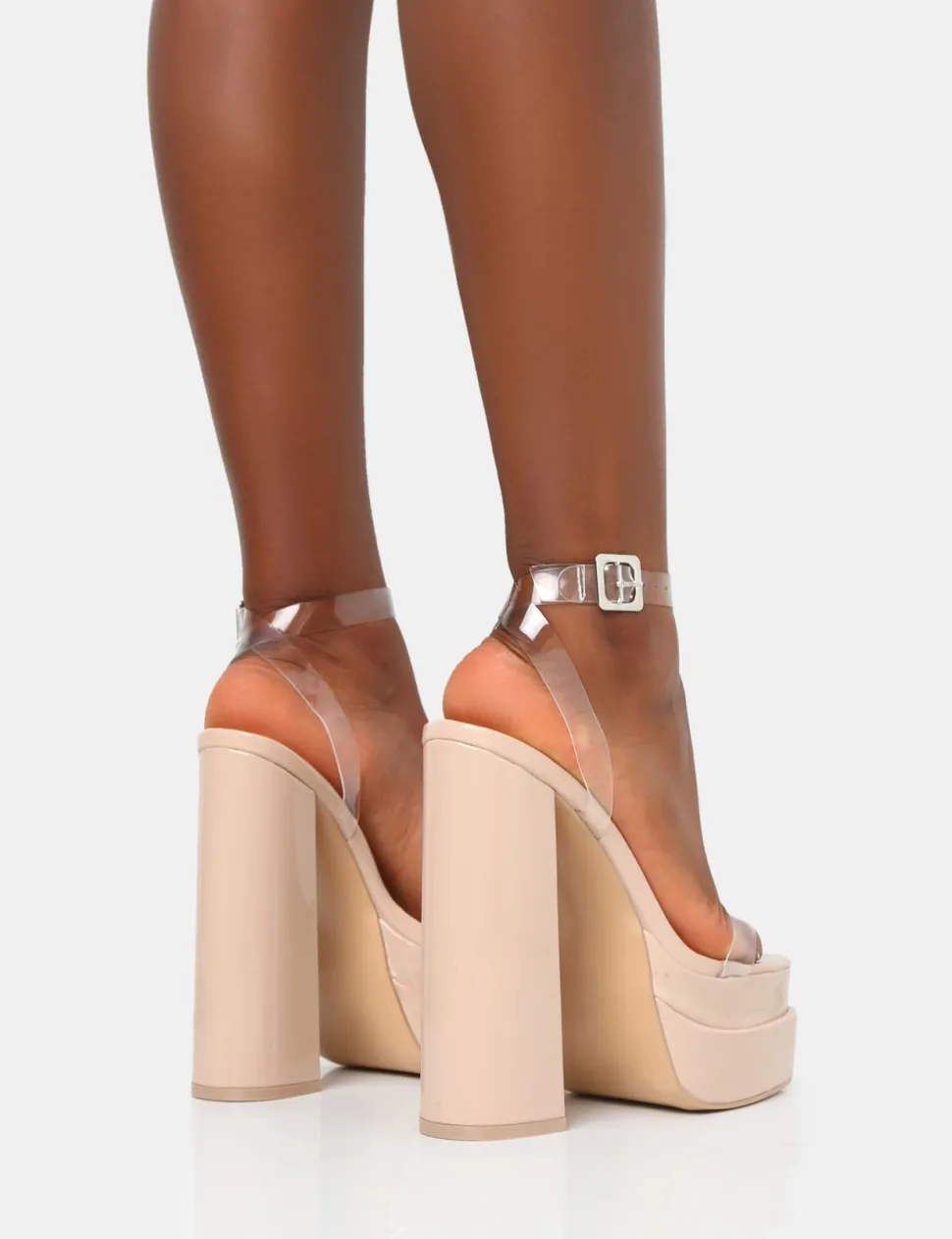 New Calla Nude Patent Barely There Clear Square Toe Platform Heels Barely There Heels | Square Toe Heels