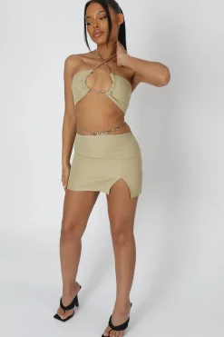 Clearance Chain Waist Mini Skirt Sage Sculpt & Leisure | Kaiia The Label