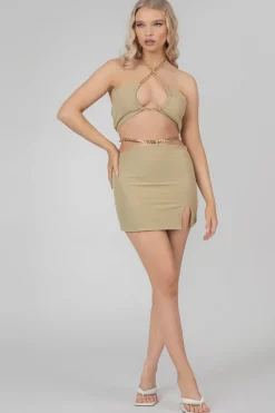 Clearance Chain Waist Mini Skirt Sage Sculpt & Leisure | Kaiia The Label