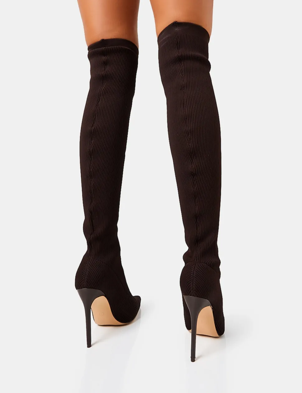 Shop Chateau Chocolate Knitted Sock Stiletto Over The Knee Boots High Heels | Sock Boots