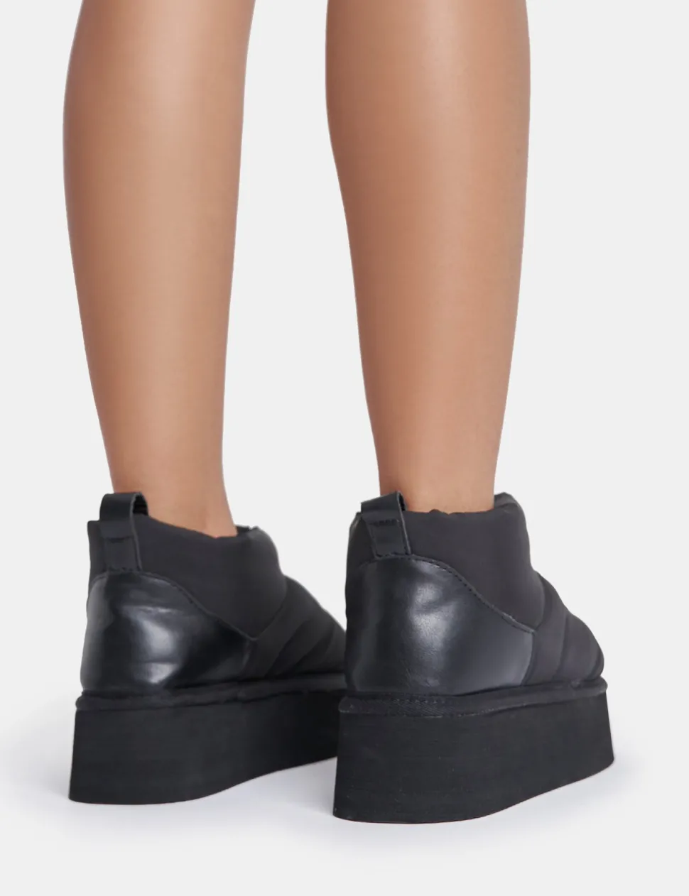 Outlet Chill Out Nylon Puffer Ultra Mini Ankle Platform Boots Faux Fur Ankle Boots | Flat Boots