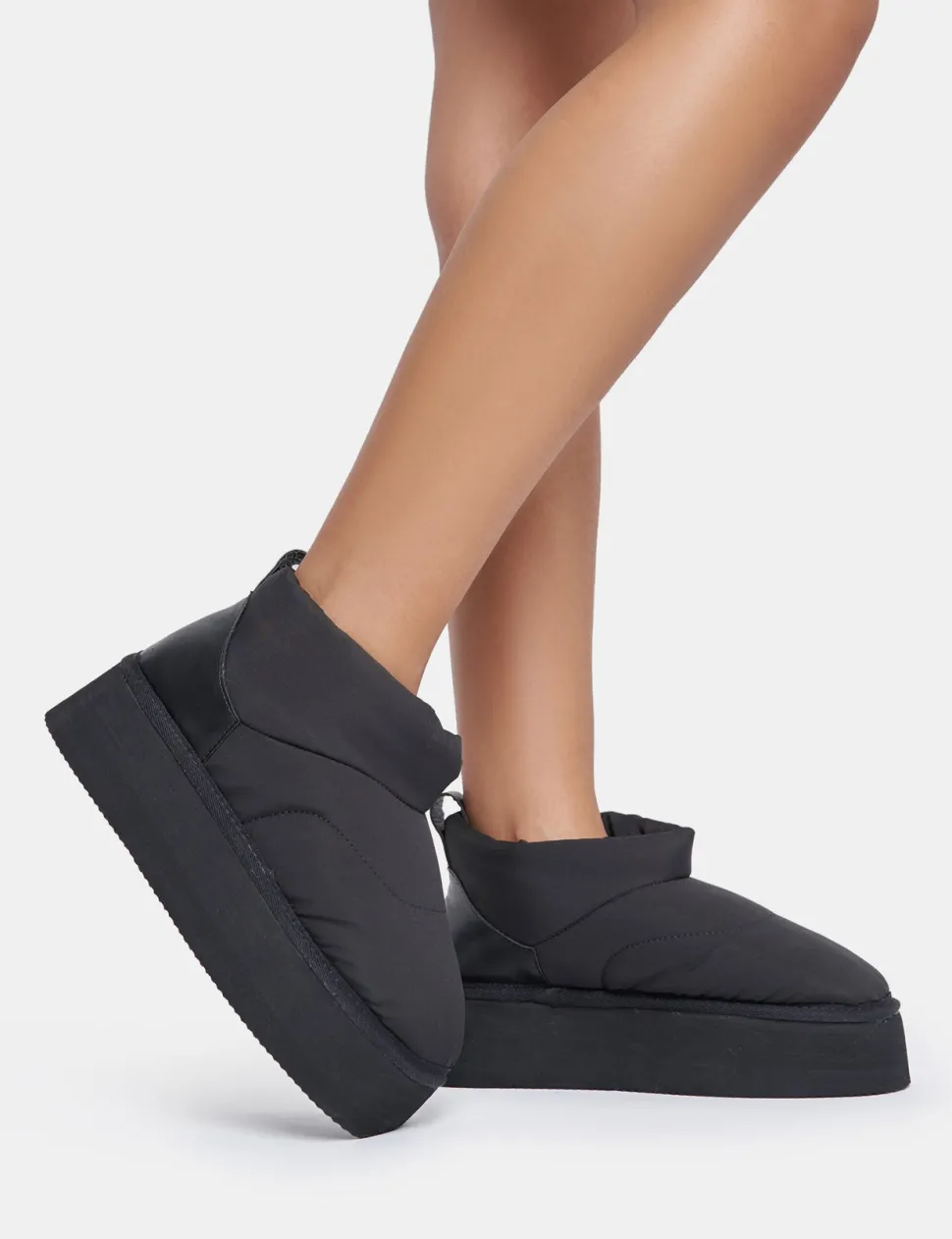 Outlet Chill Out Nylon Puffer Ultra Mini Ankle Platform Boots Faux Fur Ankle Boots | Flat Boots