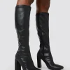 Cheap Christina Pu Pointed Toe Block Heel Knee High Boots Block Heels | Heeled Boots