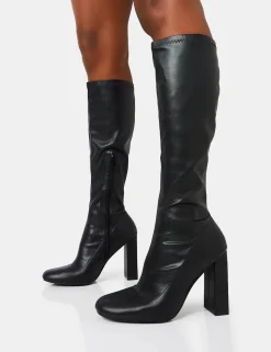 Cheap Christina Pu Pointed Toe Block Heel Knee High Boots Block Heels | Heeled Boots