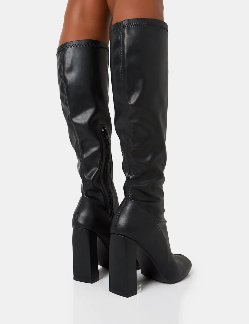 Cheap Christina Pu Pointed Toe Block Heel Knee High Boots Block Heels | Heeled Boots