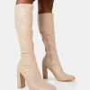 Cheap Christina Wide Fit Pu Pointed Toe Block Heel Knee High Boots Wide Fit Block Heels | Block Heels