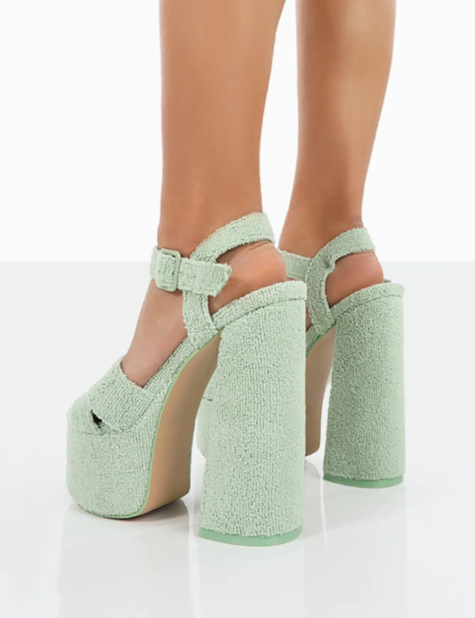 Outlet Content Mint Towelling Chunky Platform Sandal High Heels 6" Heels | Block Heels