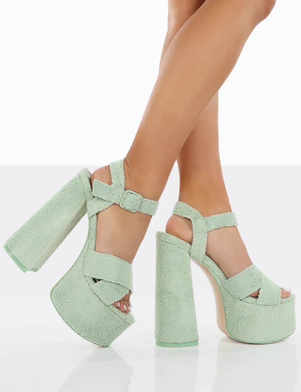 Outlet Content Mint Towelling Chunky Platform Sandal High Heels 6" Heels | Block Heels