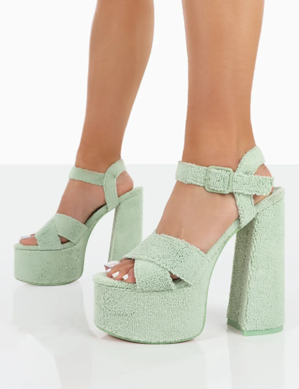 Outlet Content Mint Towelling Chunky Platform Sandal High Heels 6" Heels | Block Heels