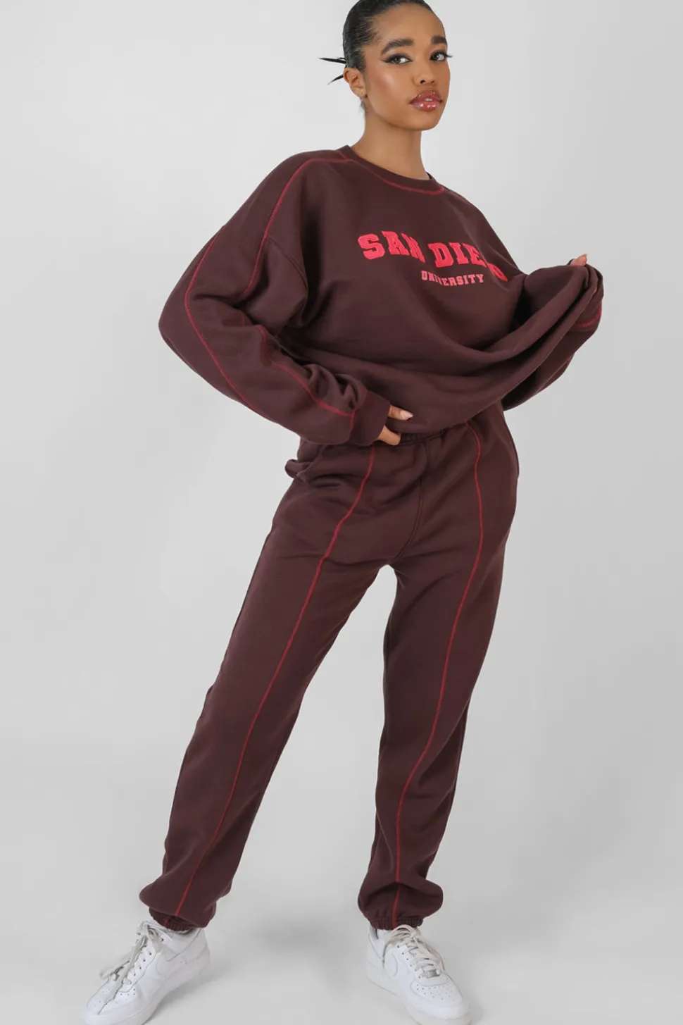 Best Contrast Stitch 90'S Joggers Aubergine Sculpt & Leisure | Kaiia The Label