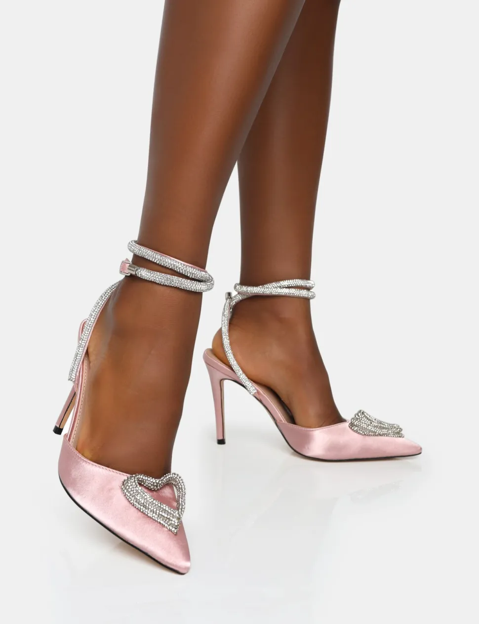 Flash Sale Cupid Baby Satin Diamante Wrap Around Pointed Stiletto Heels Diamante Heels | Pink Heels