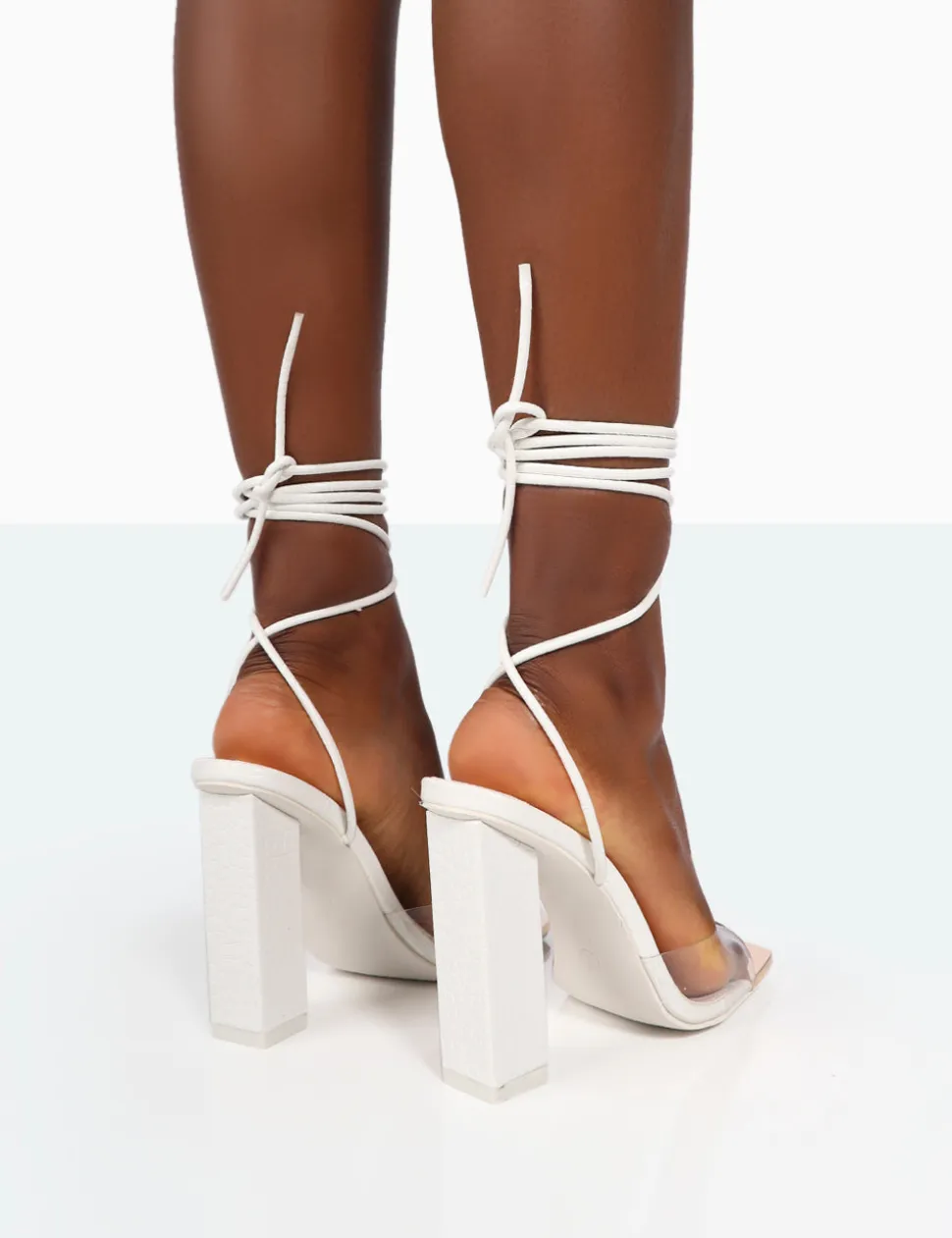 Best Sale Date-Night Wide Fit White Croc Lace Up Clear Perspex Square Toe Heels Lace Up Heels | Perspex Heels