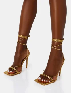 Fashion Dax Wide Fit Pu Barely There Lace Up Square Toe Stiletto Heels Wide Fit Heels | Wide Fit Heels