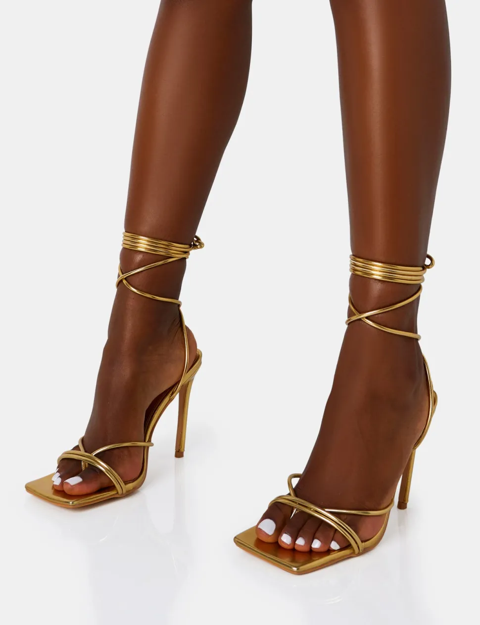 Fashion Dax Wide Fit Pu Barely There Lace Up Square Toe Stiletto Heels Wide Fit Heels | Wide Fit Heels