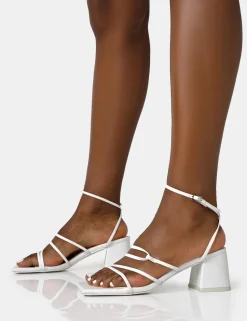 Store Dayla Wide Fit PU Strappy Square Toe Block Mid Heel Sandals Wide Fit Block Heels | Wide Fit Heels