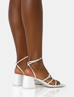 Store Dayla Wide Fit PU Strappy Square Toe Block Mid Heel Sandals Wide Fit Block Heels | Wide Fit Heels