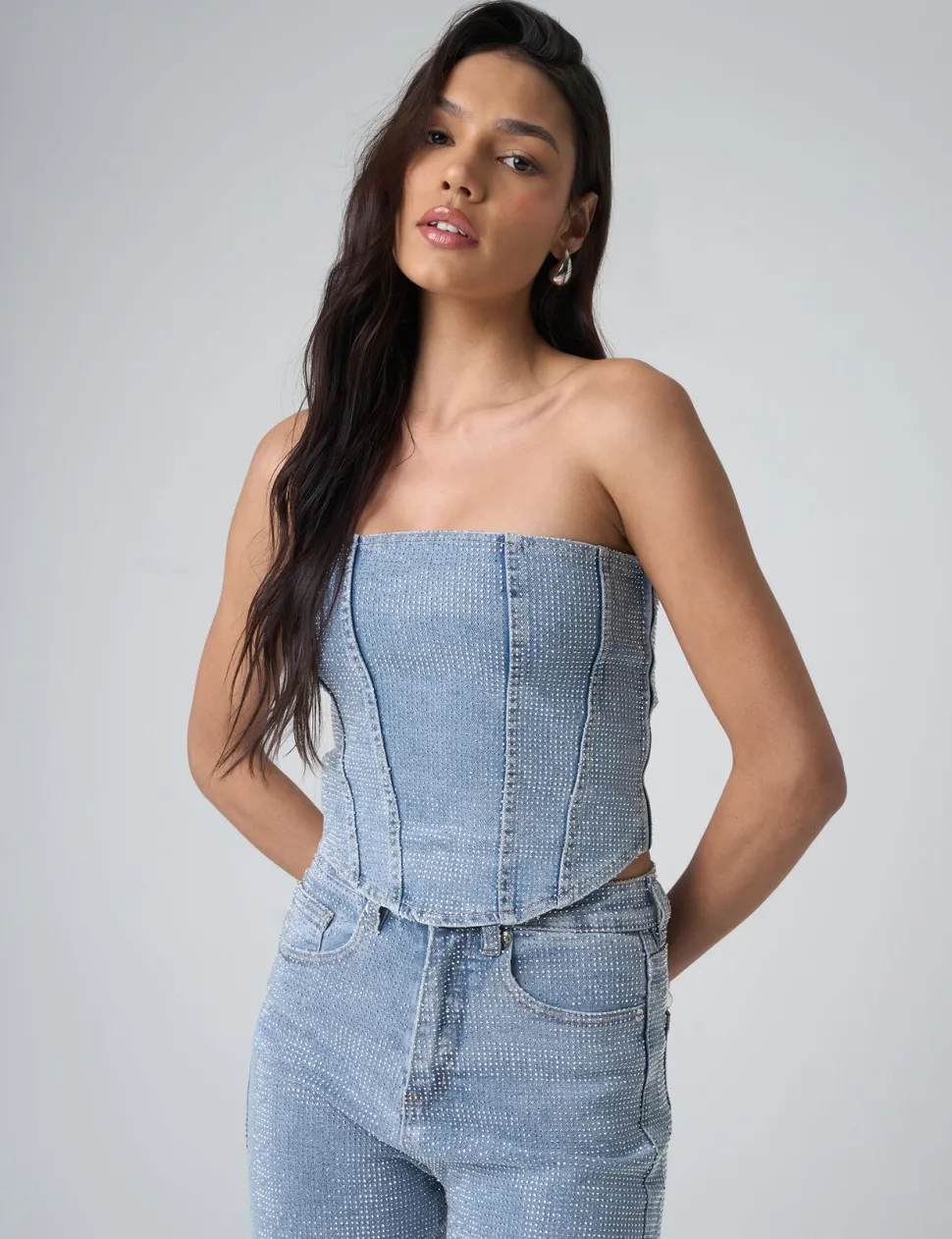 Cheap Diamante Denim Corset Co-ords | Tops
