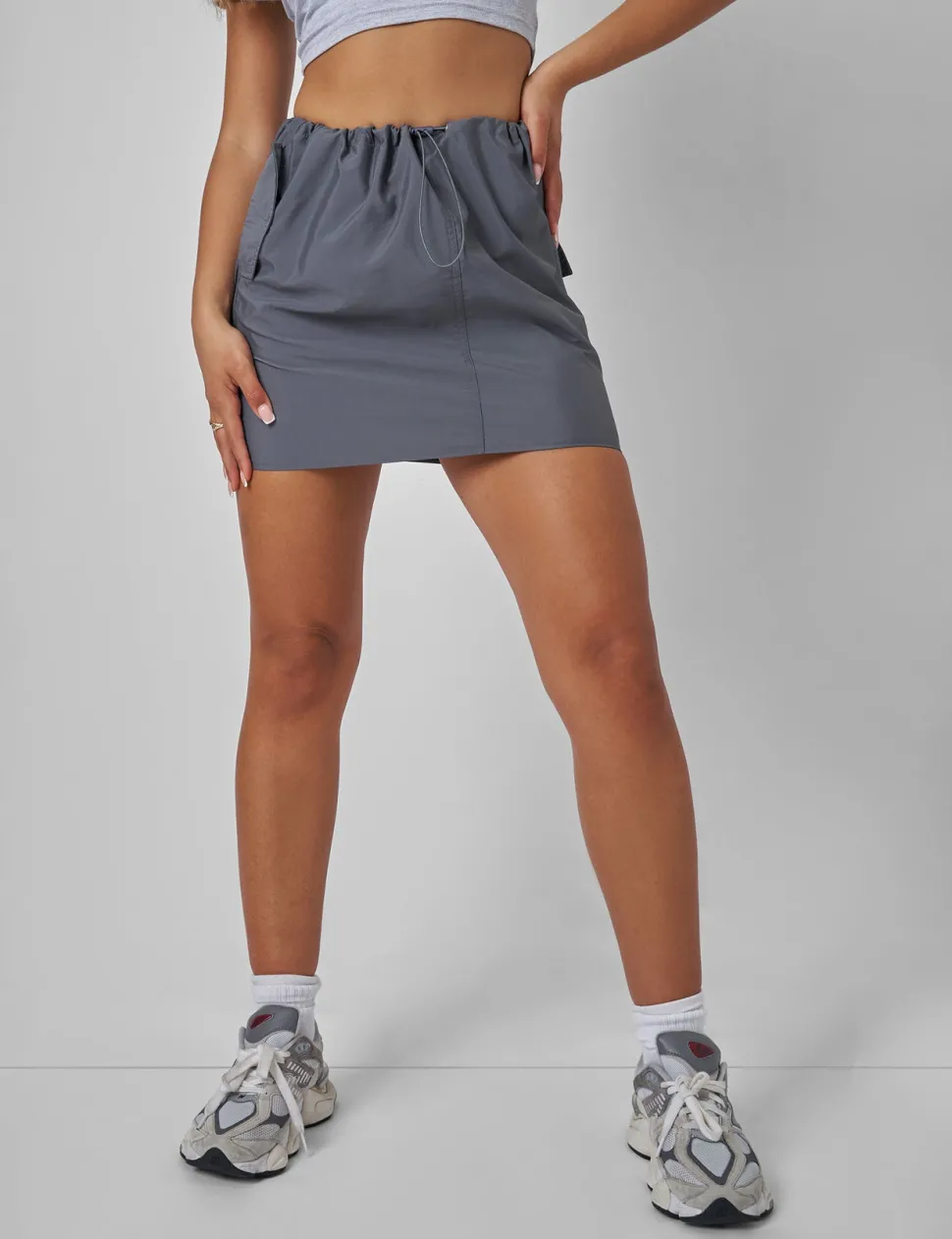 New Drawstring Waist Cargo Mini Skirt Charcoal Sculpt & Leisure | Kaiia The Label